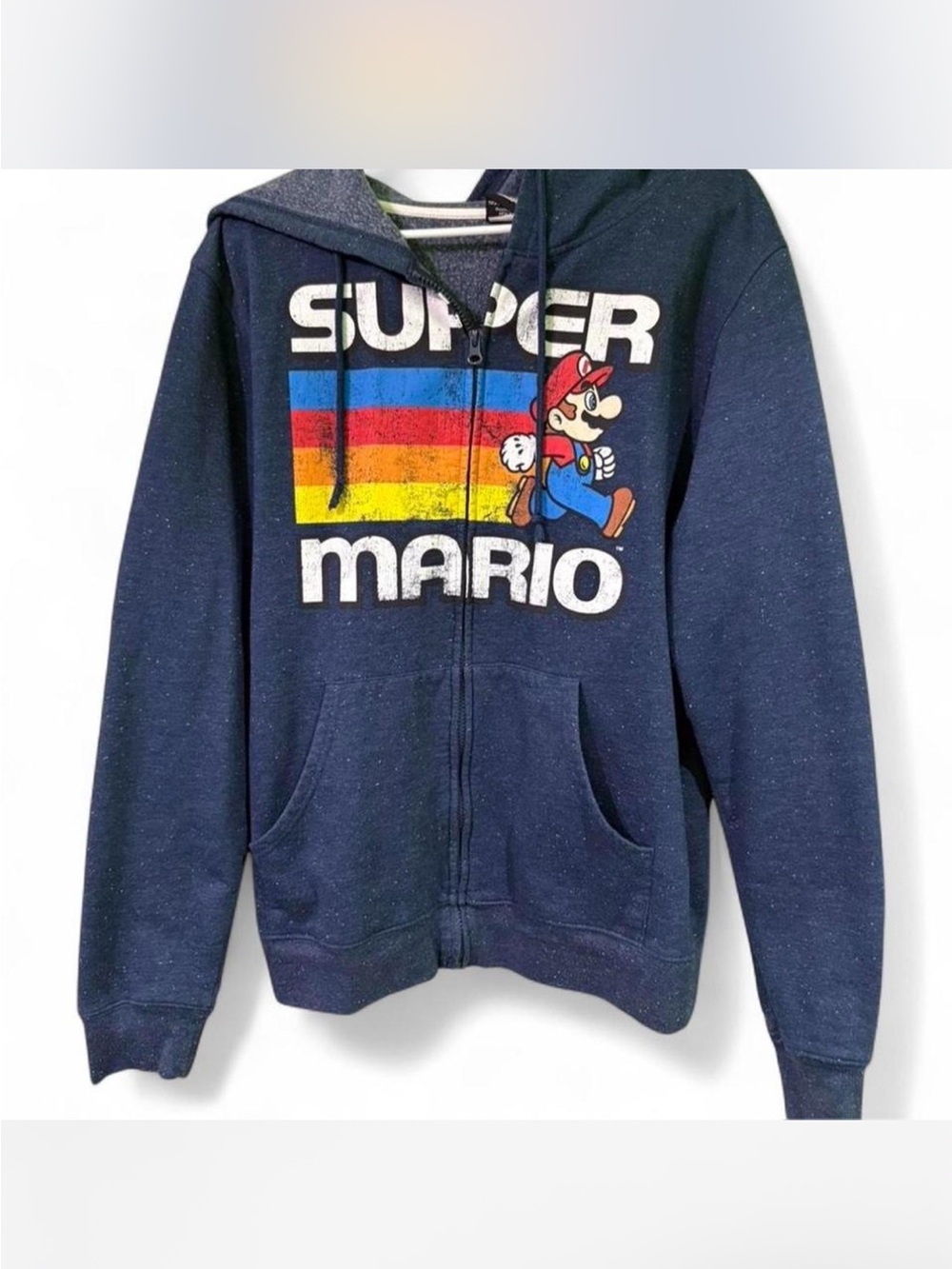 Nintendo Super Mario Navy blue zip up streetwear skater graphic Hoodie Large